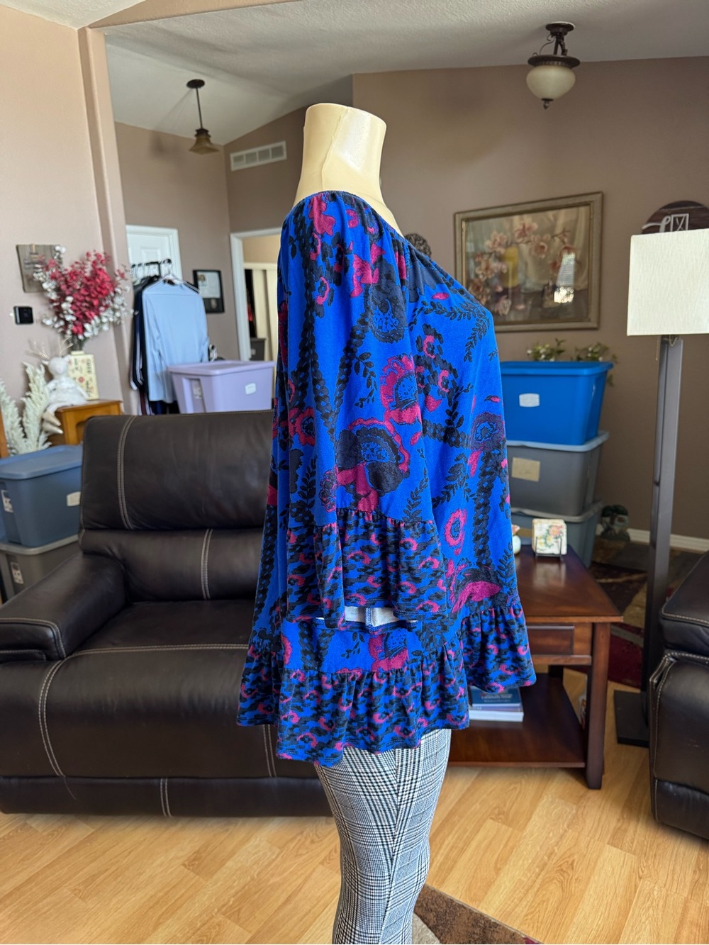 Style & Co off-shoulder blue floral peasant blouse-size 2X - Picture 7 of 9
